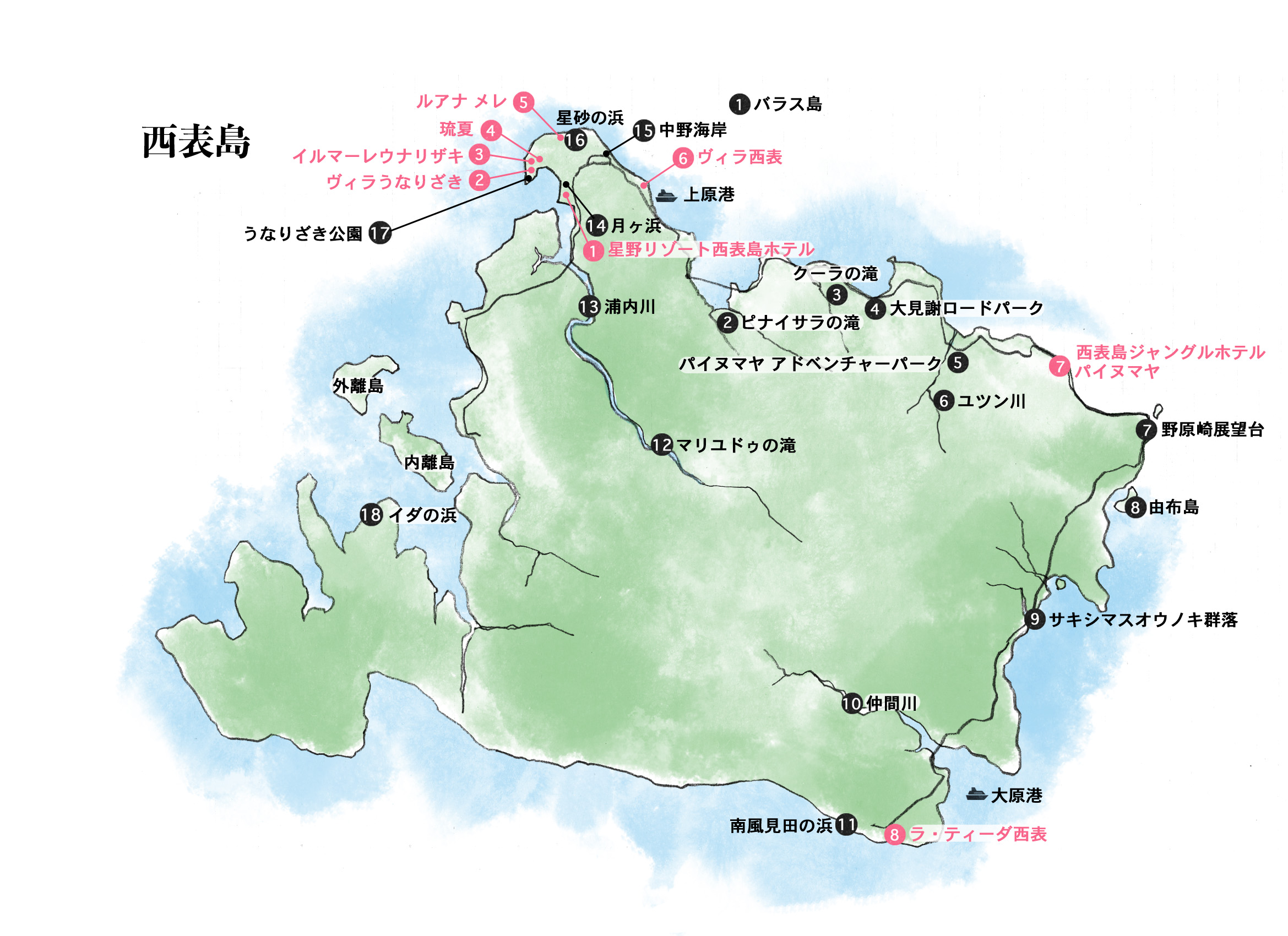 西表島の地図イラスト