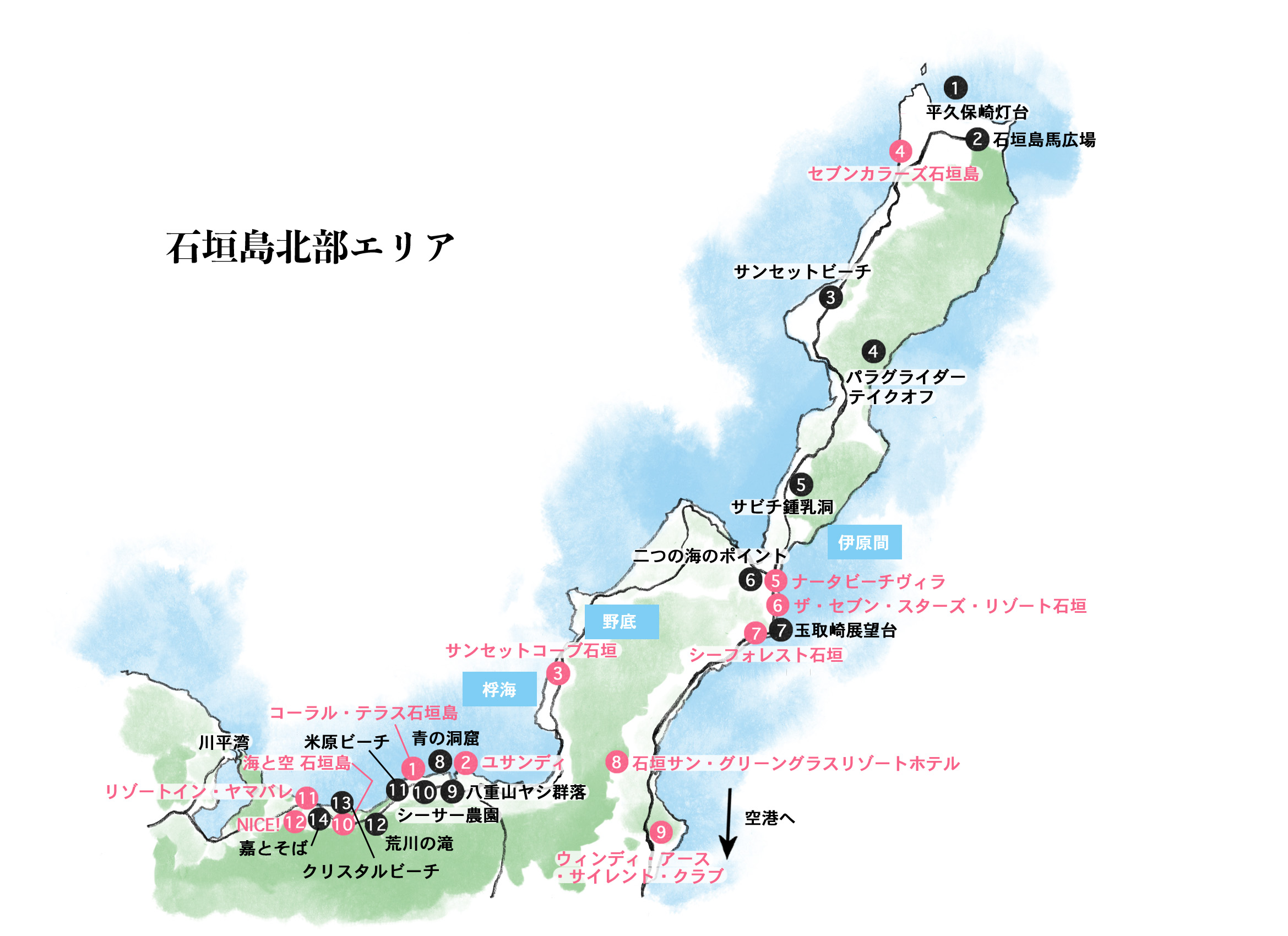 石垣島（北部）の地図イラスト