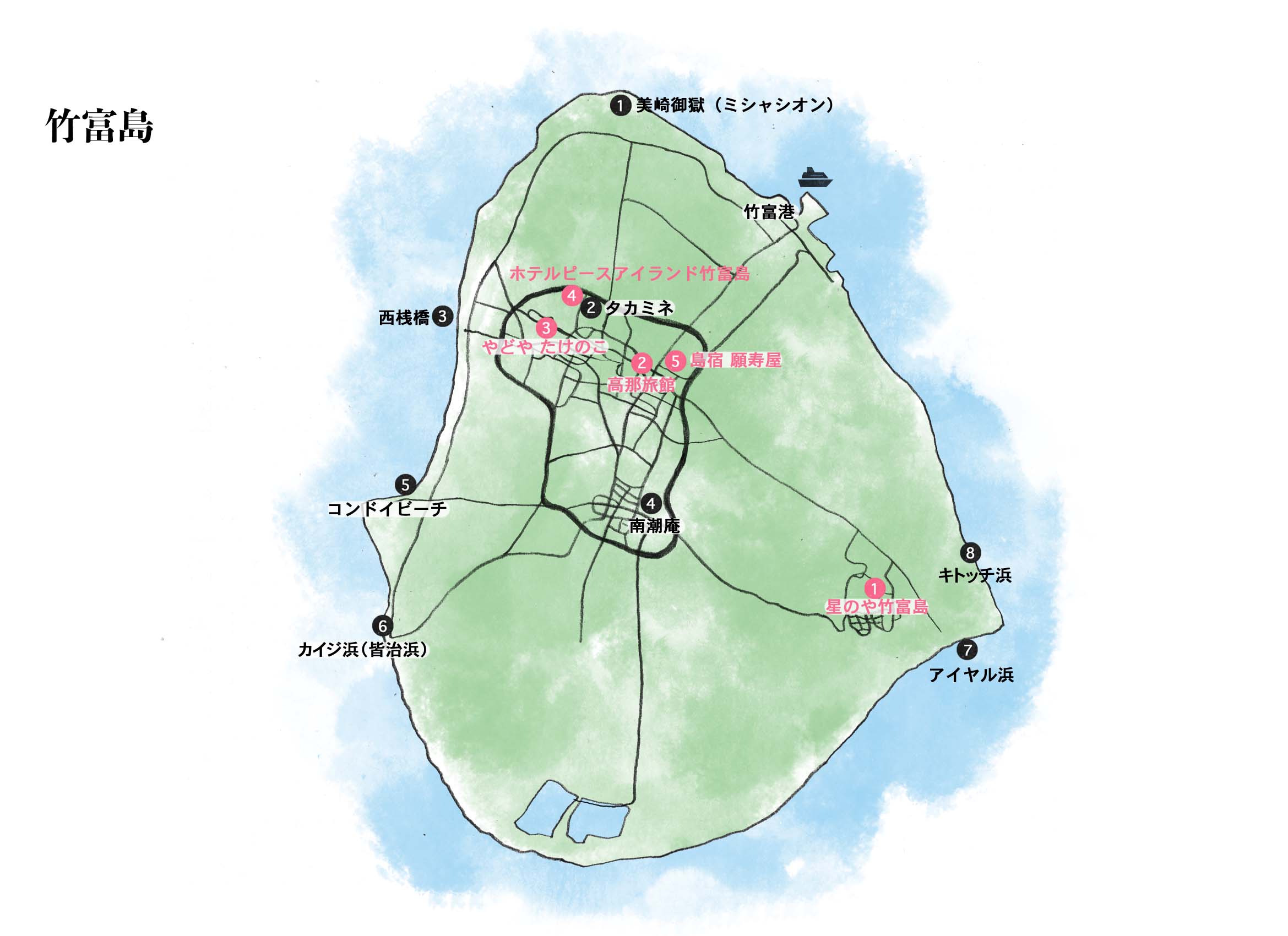 竹富島の地図イラスト